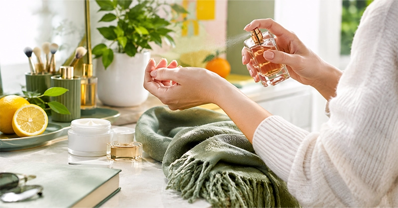 پاف کردن عطر روی نقاط نبض دار برای ماندگارتر کردن بهترین عطر تروساردی زمستانه